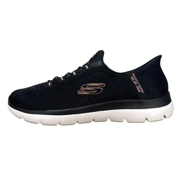 Skechers Slip-Ins Womens 9.5 Black Rose Gold Sneakers Hands Free Walking Shoes