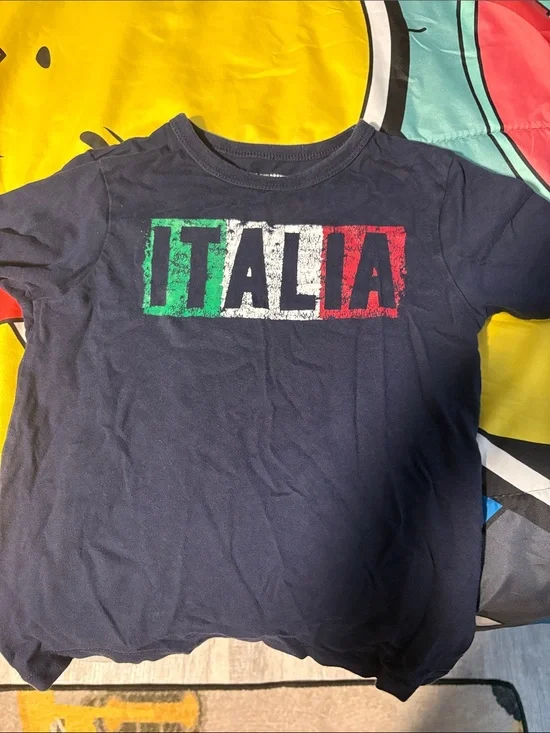 The Children's Place Navy Tee with Green White Red Italia Graphic
