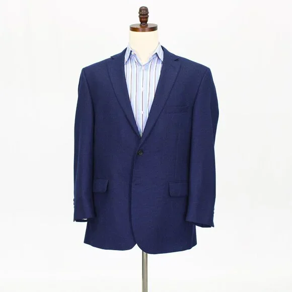 Jos. A. Bank 46L Blue Solid 2-Button Sport Coat Blazer Jacket T582