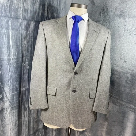 Jos A Bank Blazer Jacket Mens 43R Gray Herringbone 100% Wool Suit Sport Coat