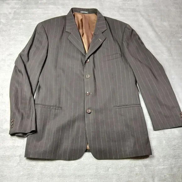 Collezioni LUomo Mens 42R 56R Brown Stripe Zegna 100s Wool Blazer Coat Old Money