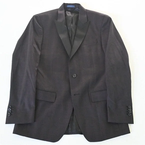 Ryan Seacrest 38R Brown Red Plaid Peak Lapel Mens‎ Blazer Suit Jacket Sport Coat
