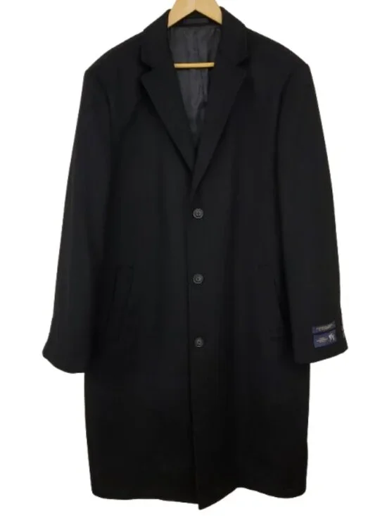 HART SCHAFFNER MARX Mens Size 46L Sheffield Cashmere Wool Black Classic Overcoat