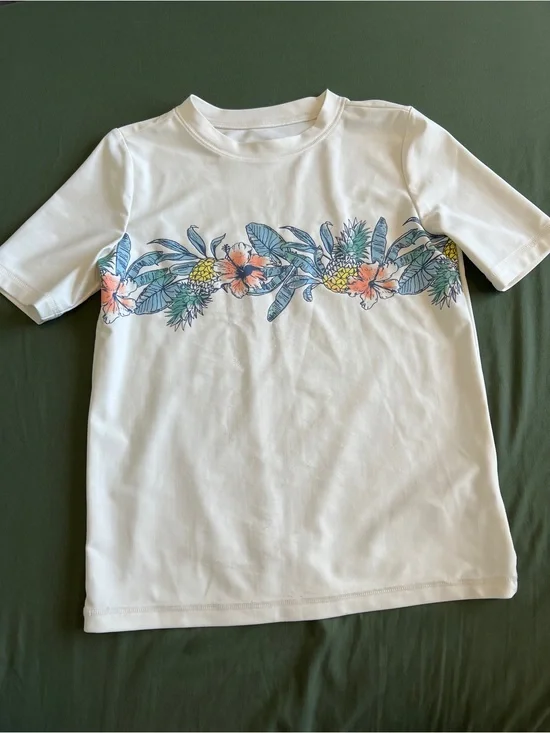 Boys OshKosh B'gosh White Short-Sleeve Tee with Tropical Floral Band Size 8