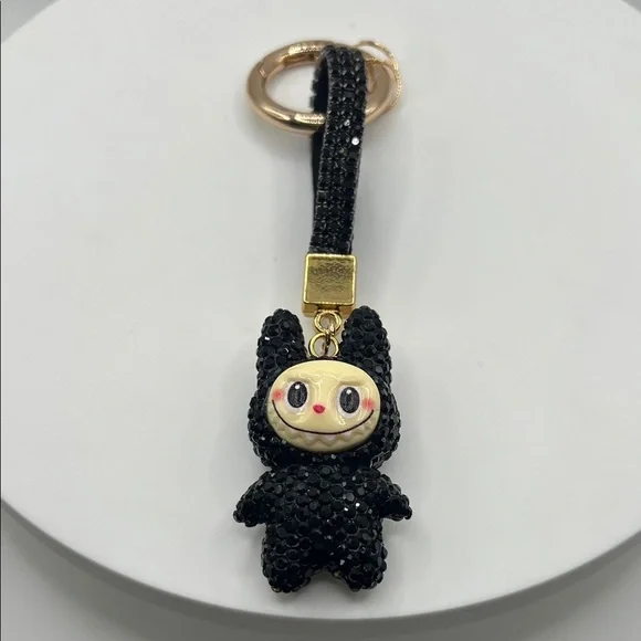 426. Black Rhinestone Labubu Keychain