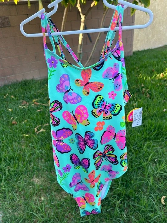 The children’s place Girls' Butterfly Print One-Piece Swimsuit - Aqua & Neon