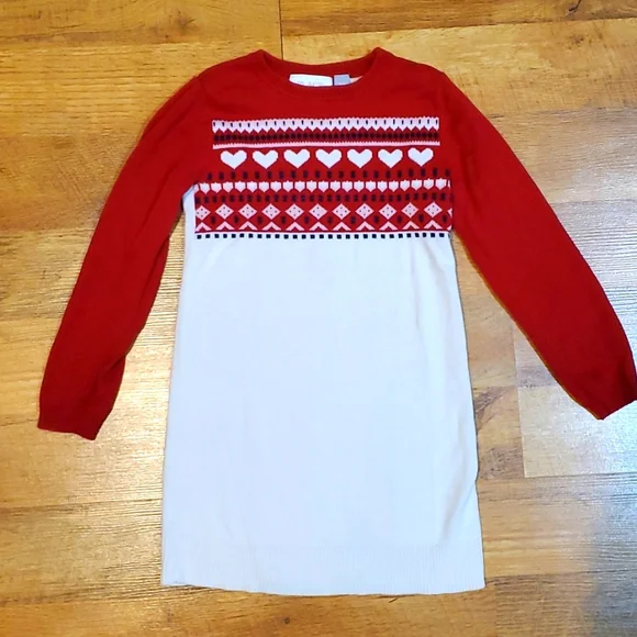 Children's Place Girls Red Heart Sweater Dress Size‎ 5-6