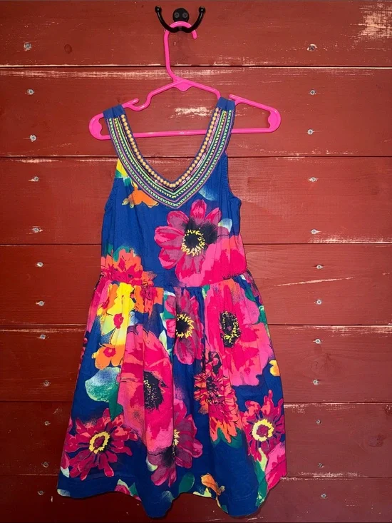 The Children's Place Bold Floral V-Neck Dress - Blue, Pink & Yellow