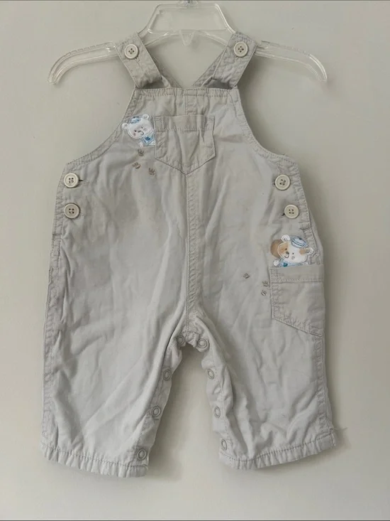 The Children's Place Light Gray Overalls with Bear Patches