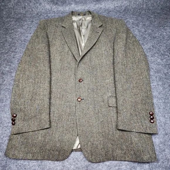 Woolrich Harris Tweed Handwoven Scottish Wool Herringbone Blazer Jacket 48L