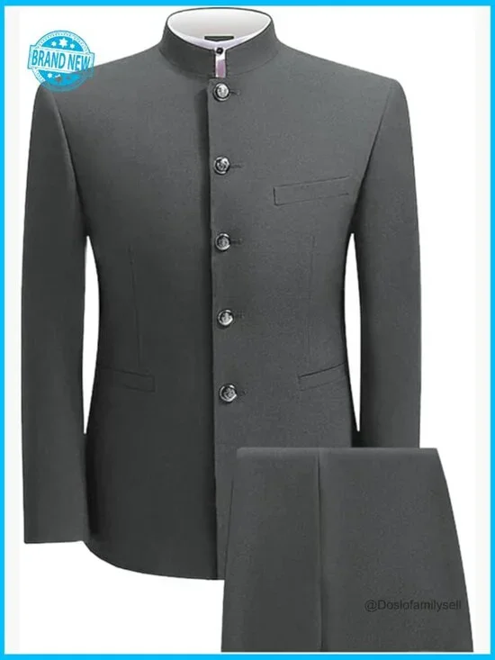 Men's Slim Fit Suit Set Classic Stand Collar Blazer Pant Wedding Formal