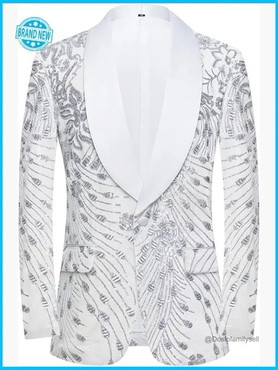 Sequins Velvet Shawl Collar Blazer Elegant Stage Party Prom Wedding Dinner