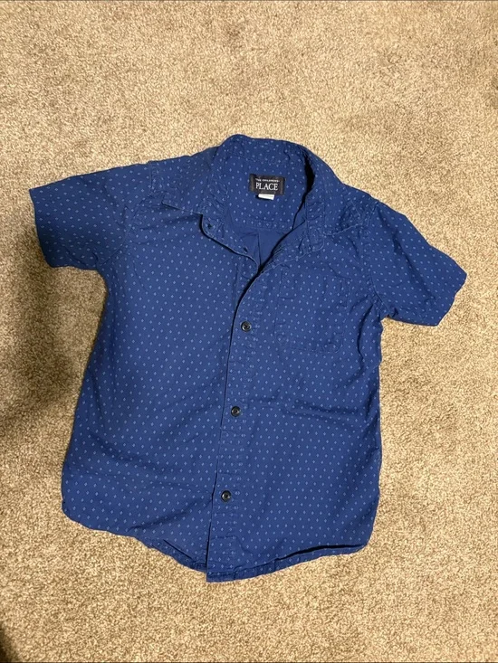 The Children's Place Navy Blue Short Sleeve Button-Down Shirt with Dot Print