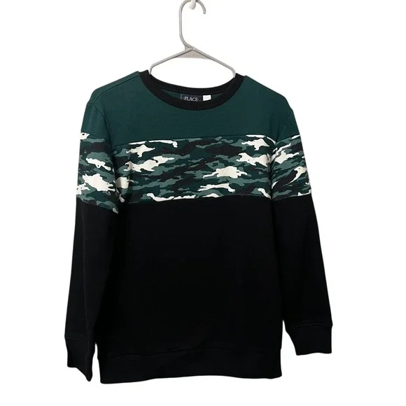 The Childrens Place Green Camo‎ Long Sleeve Crewneck Sweatshirt Size 14 XL Boys