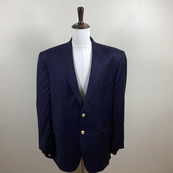 Ralph Lauren Gold Button Blue  Blazer Sports Coat 46 R Men's 100% Wool