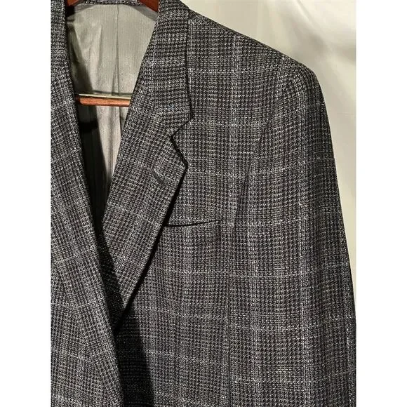VTG Charles Jourdan‎ Monsieur 42R Gray Windowpane Flecked Tweed Wool Sport Coat