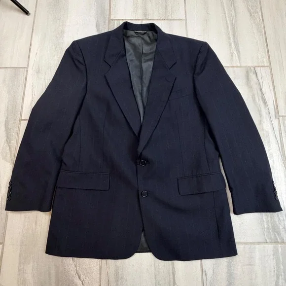 Christian Dior Monsieur Navy Blue Pinstripe Blazer Vintage Suit Jacket 42R Belk