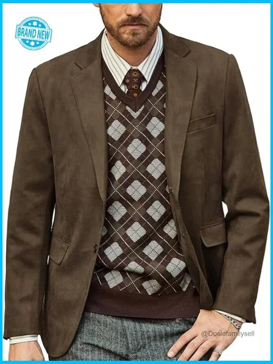 Faux Leather Suede Sport Blazer Modern Fitted Casual Two Button Jacket