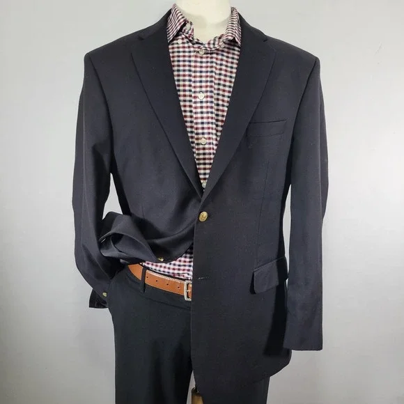 JOS A BANK Signature Men's‎ Sport Coat Blazer Two Button Navy Wool Size 43R