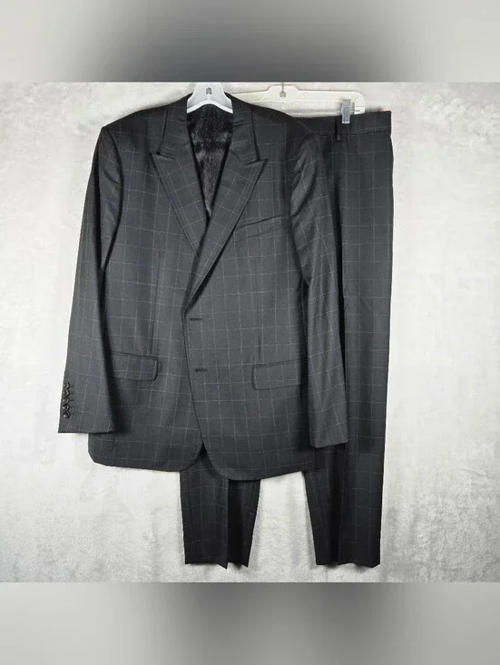 Gucci 2 Piece Suit Men Blazer 48R Pants 36x30 Inseam Black Windowpane Read Des!