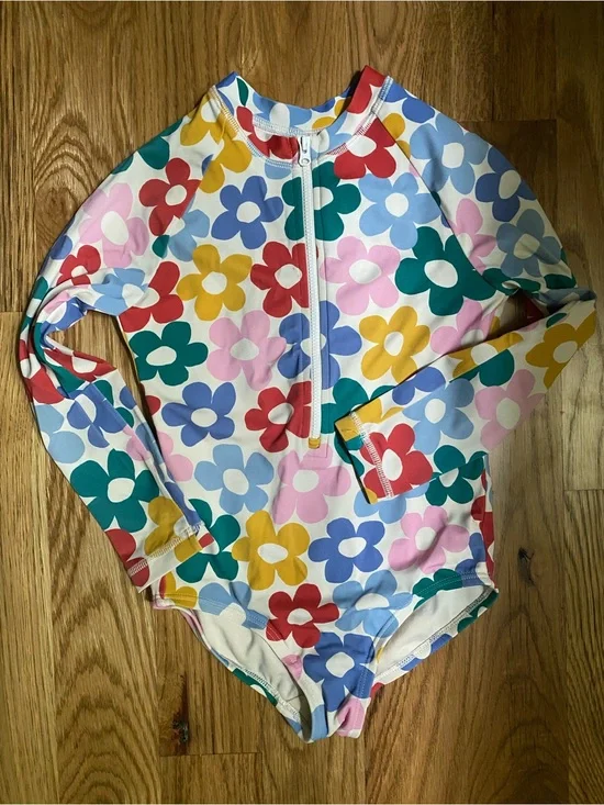 Hanna Andersson kids Long-Sleeve Floral Rash Guard One-Piece Swimsuit - Multicol