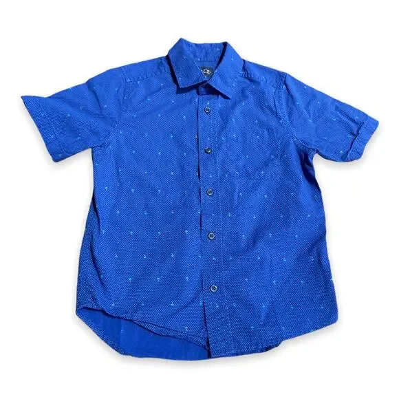 Children's Place‎ Boys Shirt Size 7 8 M Blue Polka Dot Palm Tree Short Sleeve