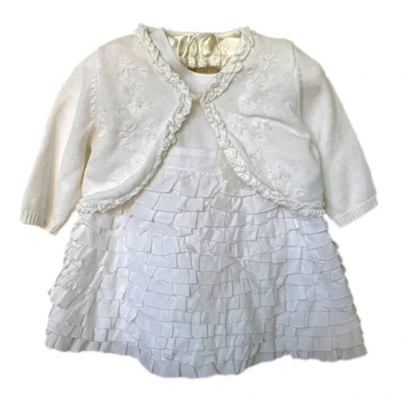 NEW Children’s Place Matching Set Ruffle Dress and Shrug Embroidered Cardigan