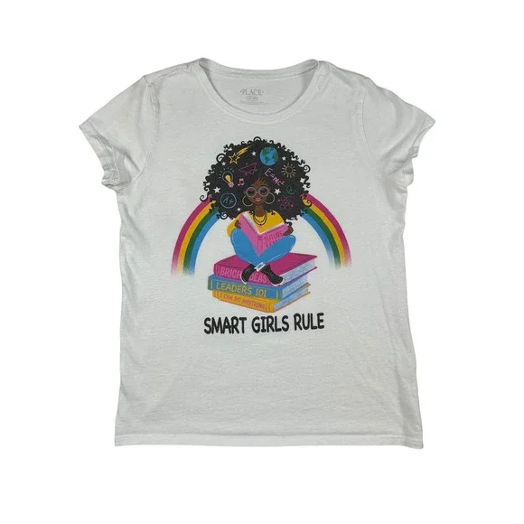 The Childrens Place Girls White Smart Girls Rule Graphic T-Shirt L 10/12 3047482