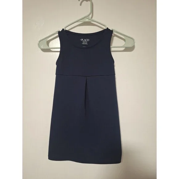 Childrens Place Girls Sleeveless Empire Waist Dress Navy Blue Knit Size XS 4