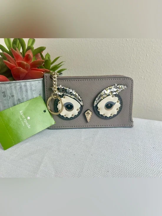 kate spade NWT Owl Poppy Zip Keychain Cardholder Wallet
