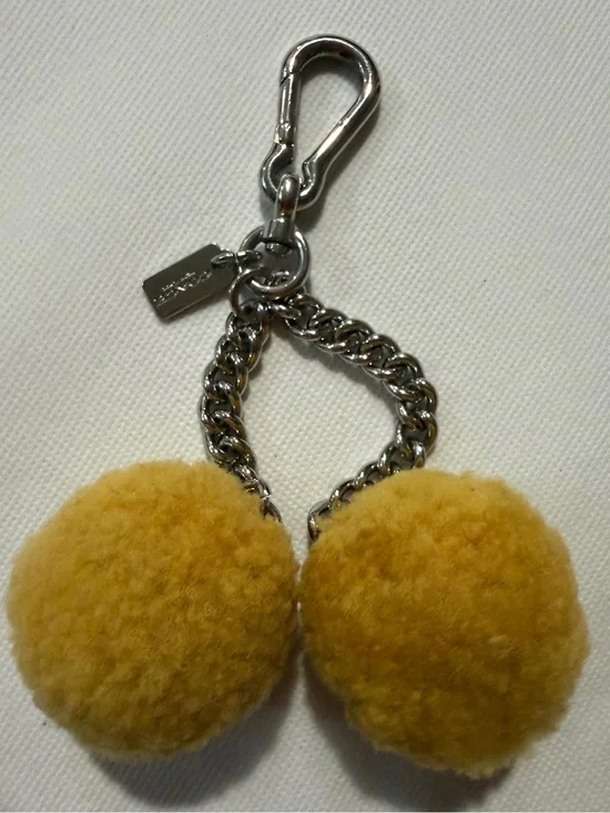 Coach Yellow Pom Pom Keychain with Silver Chain