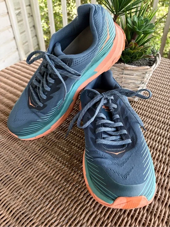 Hoka Blue & Teal Women's Running Shoes with Coral Accents