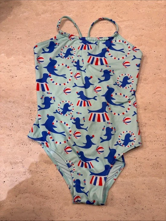 Kids Light Blue Seal Print One-Piece Swimsuit
