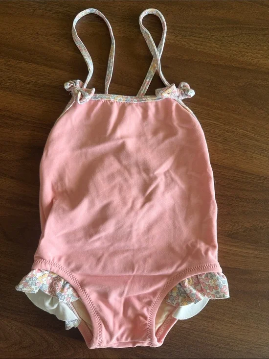 babycottons Pink Girls Floral-Trim One-Piece Swimwear