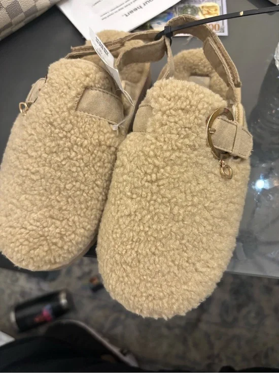 The Children's Place Beige Faux Sherpa Slip-On Kids Slippers