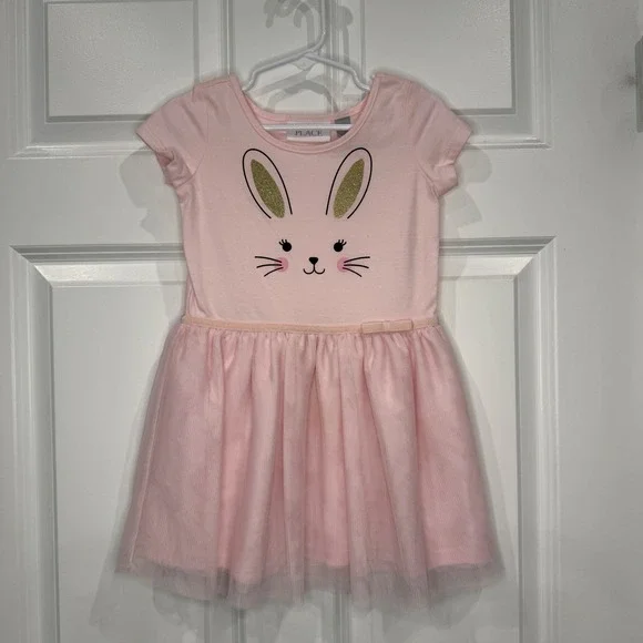 The Childrens Place Girls Pink Bunny Tulle Dress‎ Size 3T Easter Spring