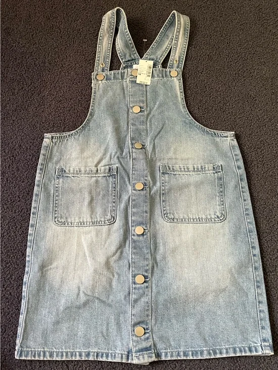 The Children's Place Light Blue Denim Overall Dress with Front Pockets