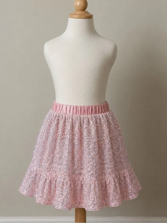 The Children's Place Pink Sequin Tiered Skater Skirt