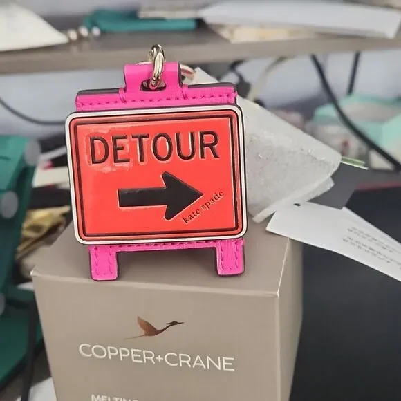 kate spade Orange and Black Detour Sign Key/Fob Holder