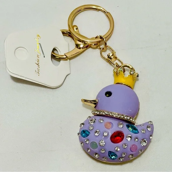Bag Charm or Key Charm Duck with Rhinestones and Gem Accents, NWT