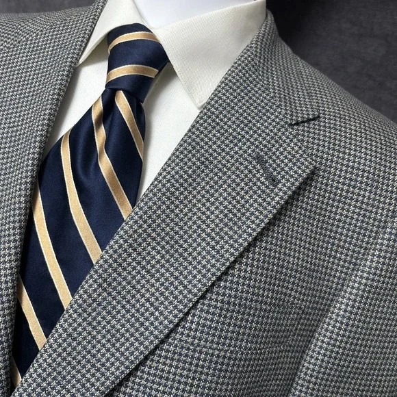 Vintage Hart Schaffner Marx Sport Coat 43R Blue Tan Check Wool Jacket Blazer