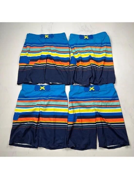 Cat & Jack Swim Trunks Striped Blue Yellow Orange - Boys XL Husky Pack of 4