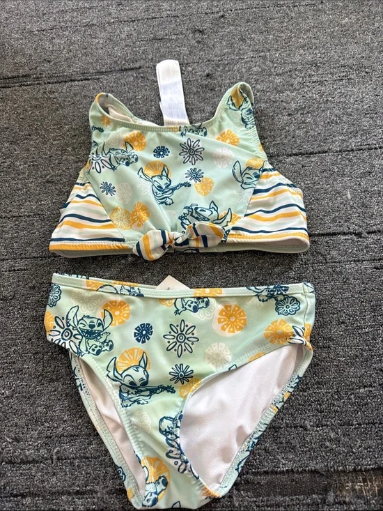 Disney Mint, Yellow & Navy Stitch Floral Two-Piece Swimsuit