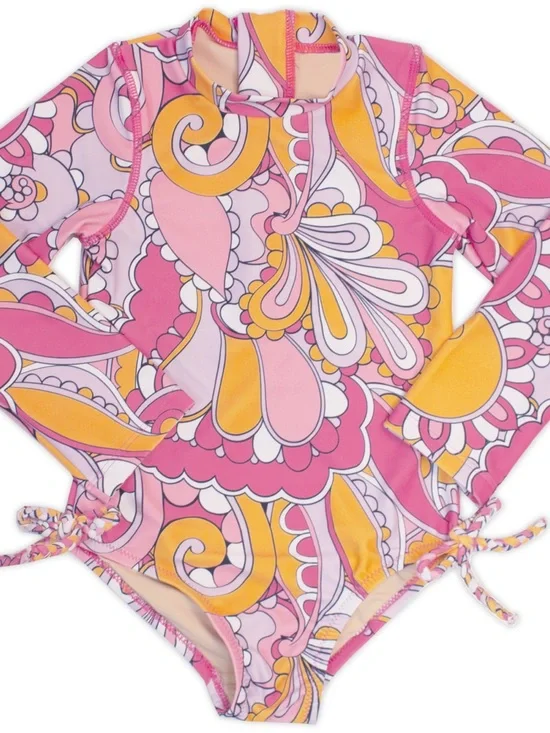 Shade Critters Pink Swirl Long Sleeve One Piece Rashguard Swimsuit