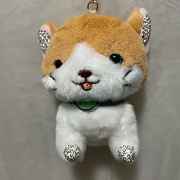 Cute Plush Dog Keychain/Bag Charm with Rhinestone Accents, NWOT