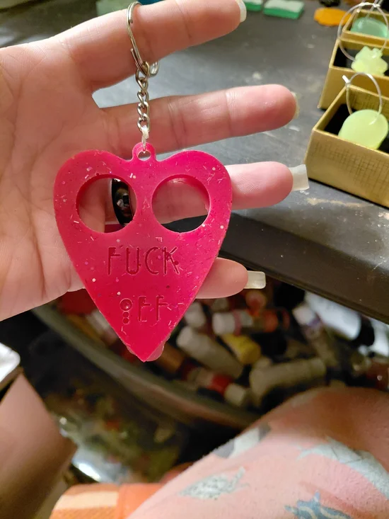 Pink Heart Keychain Card Holder with Bold Phrase