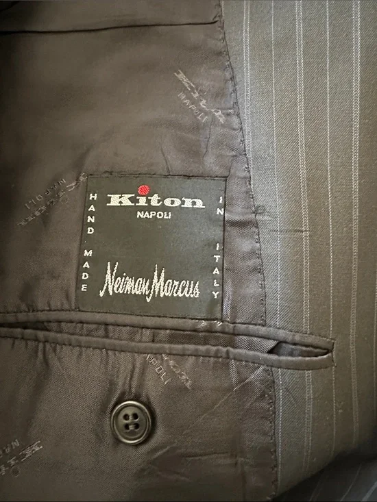 Kiton Napoli 14 Micron Charcoal Pinstripe Men’s Sports Coat Blazer Size 48 L