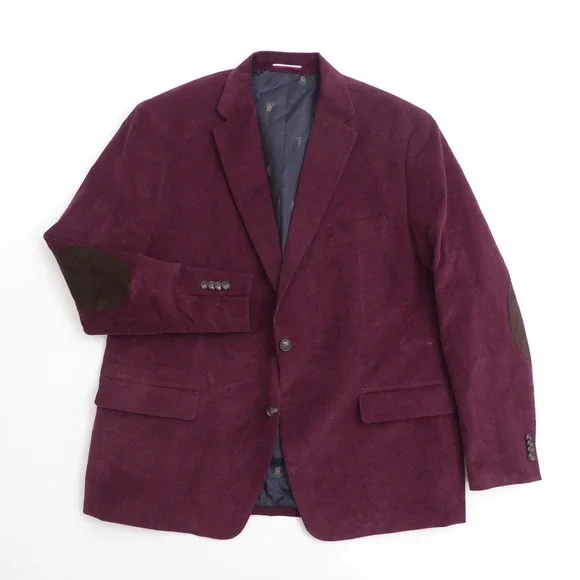 Tommy Hilfiger Mens Corduroy Blazer Sport Coat Maroon Red Elbow Patches 48R
