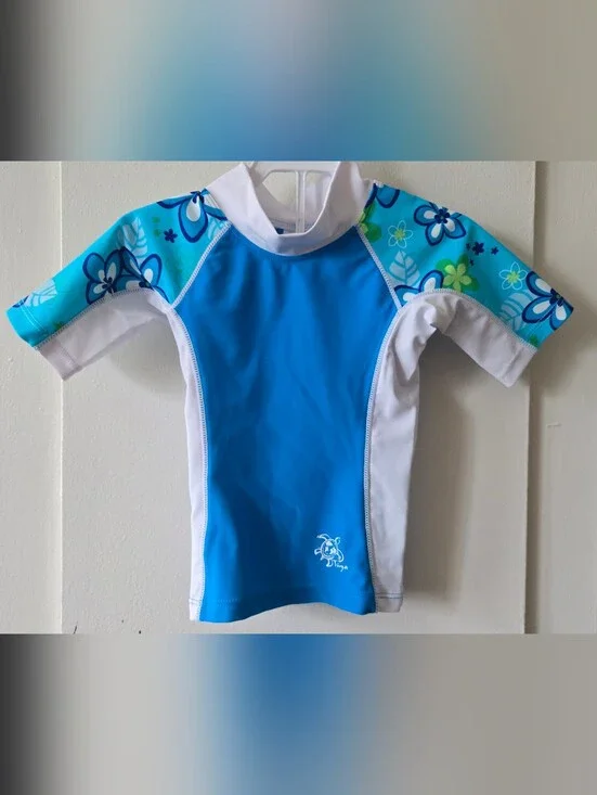 3/$20 Túga Kids Blue Floral Short-Sleeve Rash Guard Swim Shirt 12m