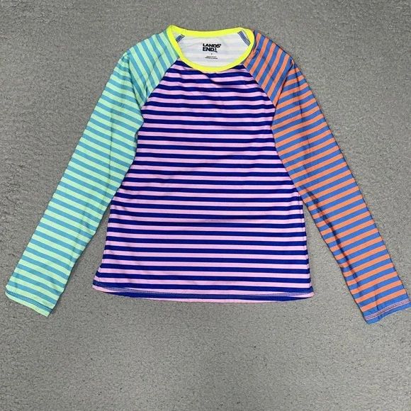 Lands' End Rash Guard Youth Size 7 Multicolor Striped Long Sleeve Swimwear Top